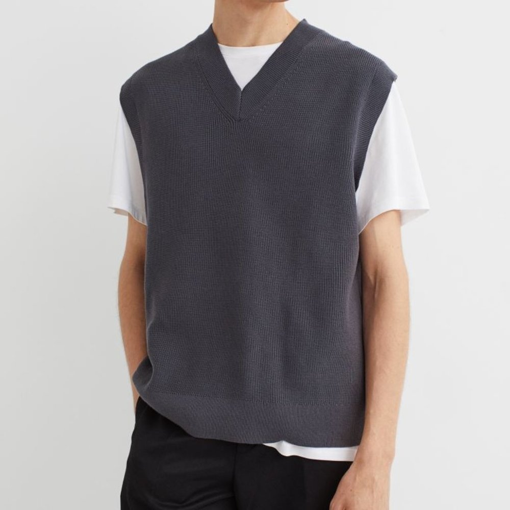 NWOT H&M Mens Knitted Charcoal Grey Vest Size Small